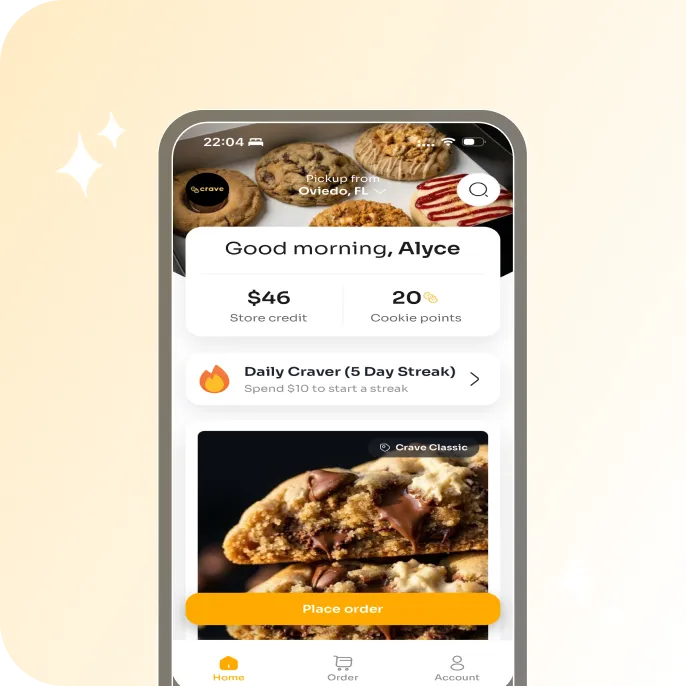 Mobile app screens for a franchise brand on a mobile device.