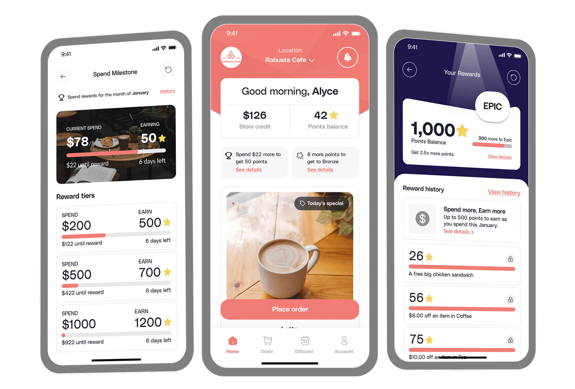 Reward milestone app screens